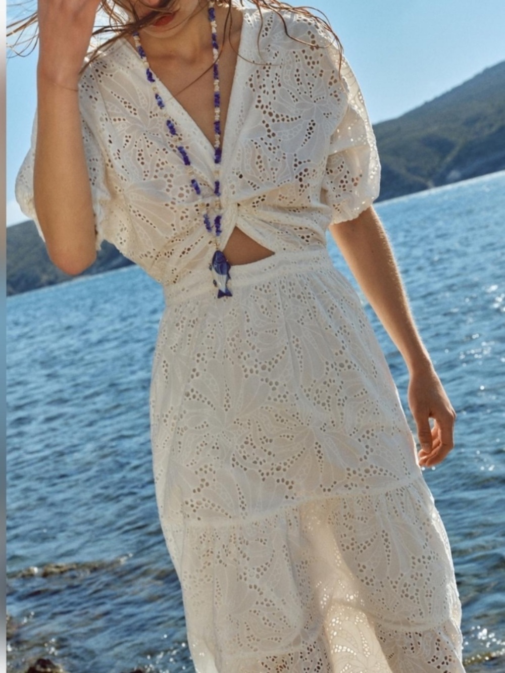Zara Perforated White Eyelet Dress Sz M NWT
